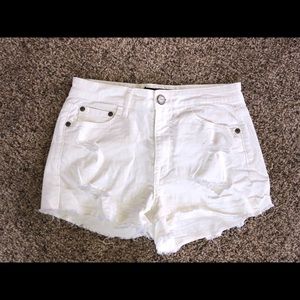 White high waisted, distressed jean shorts!